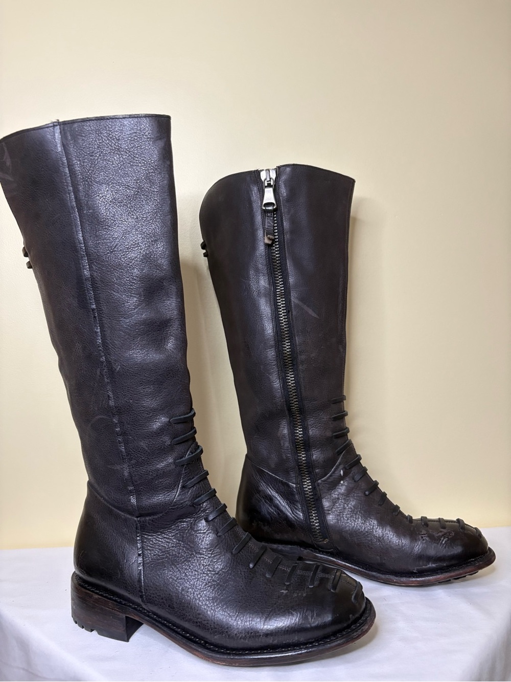 John Fluevog Black Leather Over-the-Knee Zip Boots Size 7